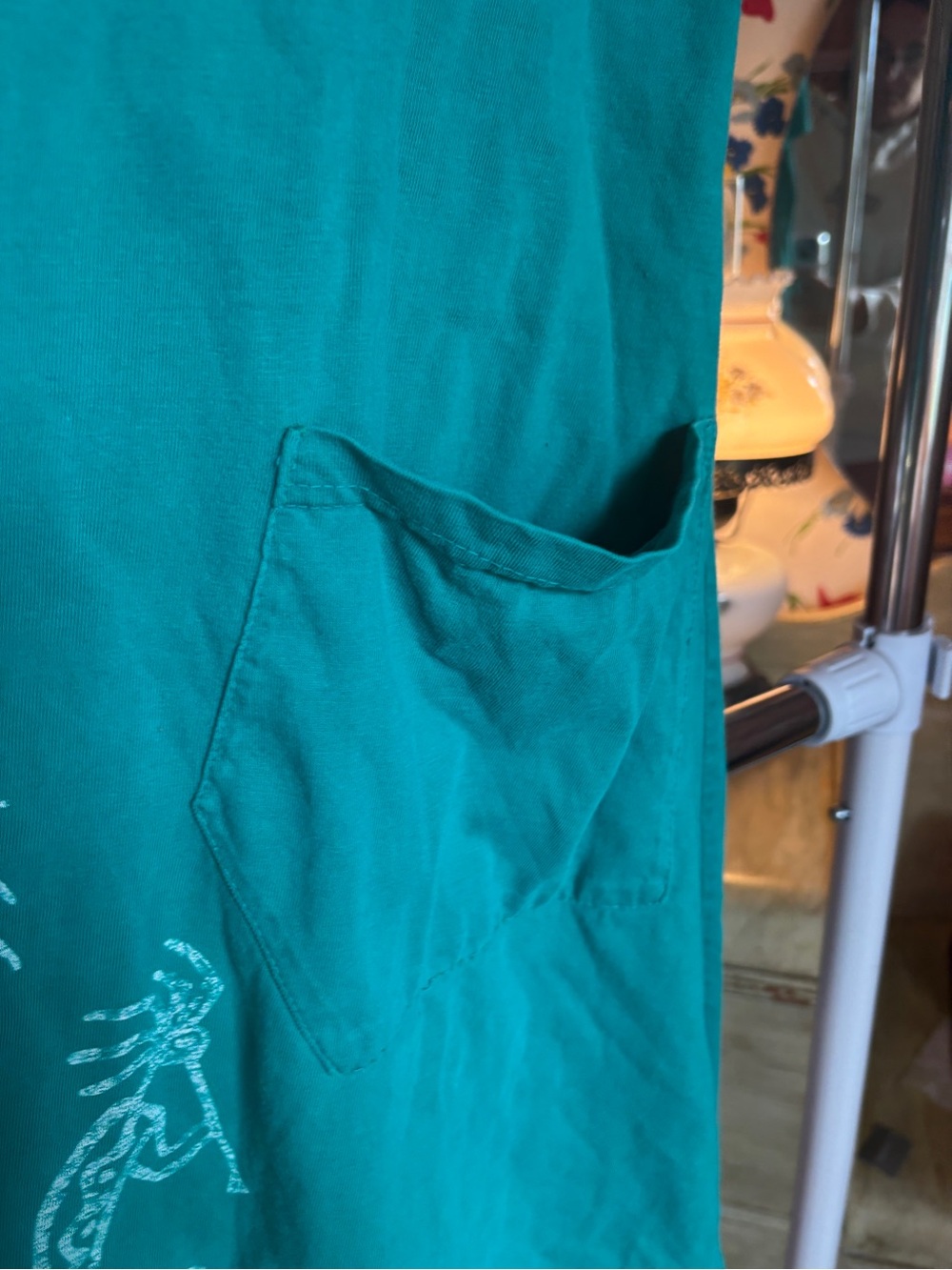 vintage kokopelli dress turquoise southwest boho festival artsy pocket dress L - Picture 3 of 7